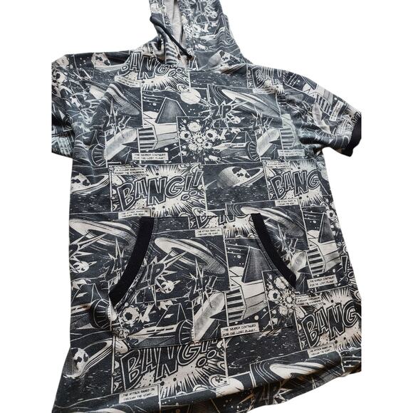 Royal Blue Hoodie Large Comic Book Graphic Short Sleeve Sweatshirt Retro Pop Art - Picture 3 of 16